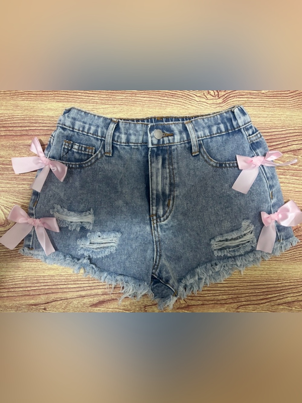 SHEIN Light Blue Distressed Denim Kids Shorts